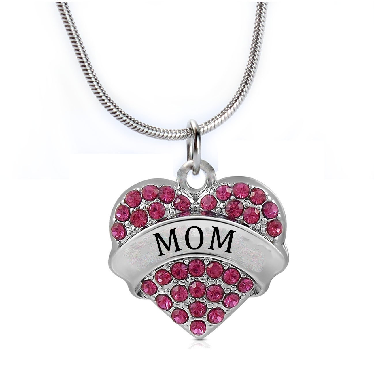 Mom Mother Gifts Heart Pendant Necklace Women - Red Crystal Silver Jewelry