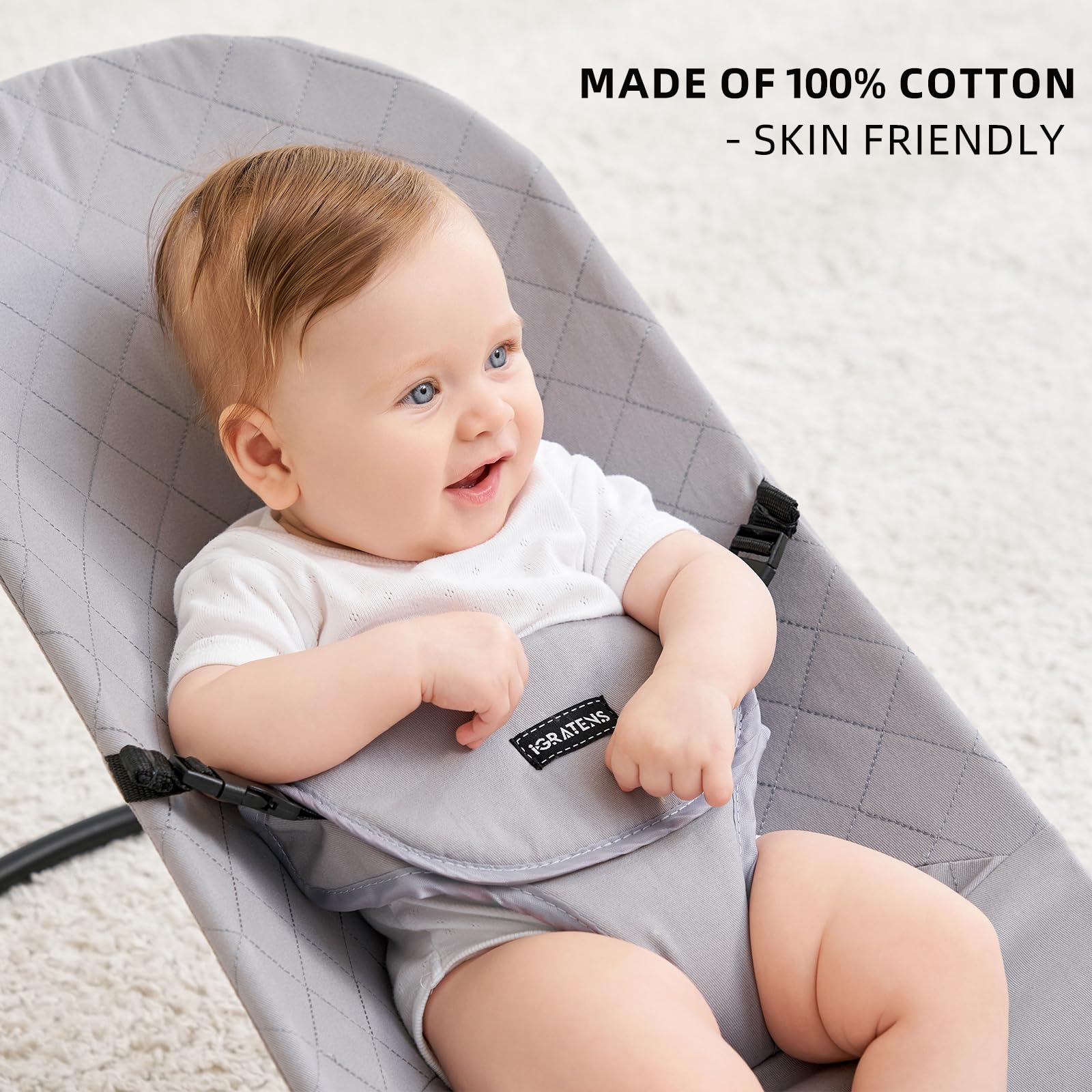 Fabric Seat for Bouncer - Cover for Baby Bjorn Bouncer Balance Soft & Bliss, 100% Cotton, Skin -Friendly, Machine Washable, Light Grey