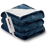 RALYSUN Electric Heated Blanket Throw Size 50"x60", 5 Heat Settings- 3H Auto Shut Off Flannel Material&Sheepskin Fabric, Machine Washable, Peacock Green&White