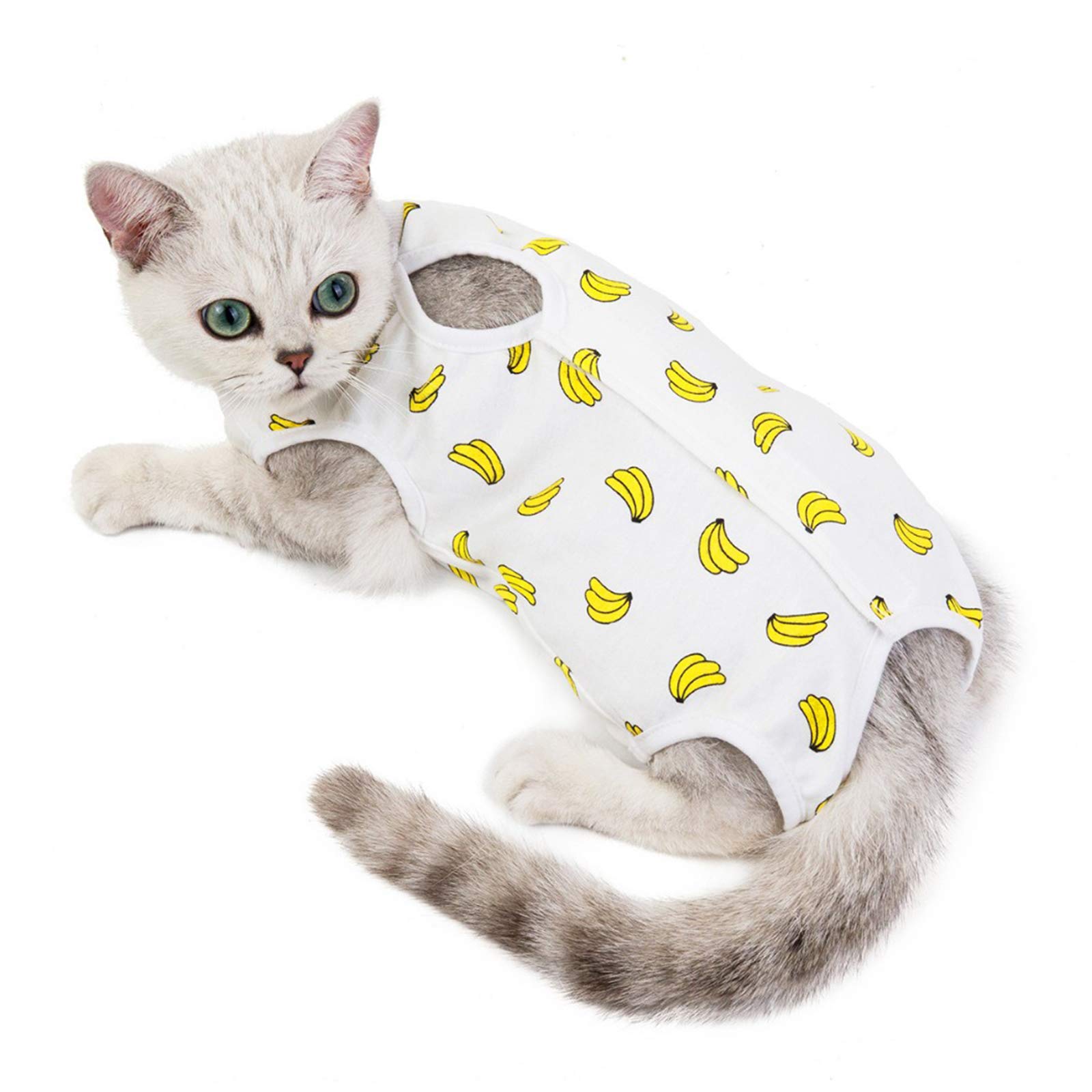 Cat Professional Surgical Recovery Suit,E-Collar Alternative for Cats Dogs,After Surgery Wear, Pajama Suit,Home Indoor Pets Clothing Banana S