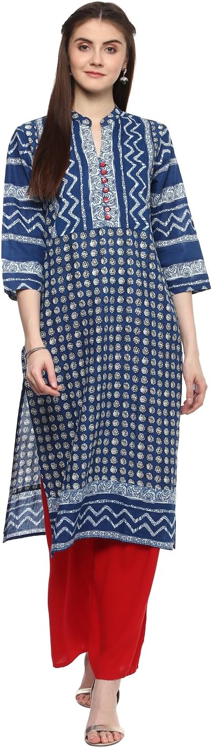 RIDAN Women's Cotton Straight Jaipuri Kurti