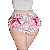 SHENHE Women's Satin Panty Underwear Ruffle Lace Trim Silky Breathable Cute Brief Panty
