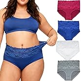 WhilyeePam Womens Underwear Lace Panties Ladies Briefs Mid Waist Nylon Panty 4-Pack XL-5XL Plus Size