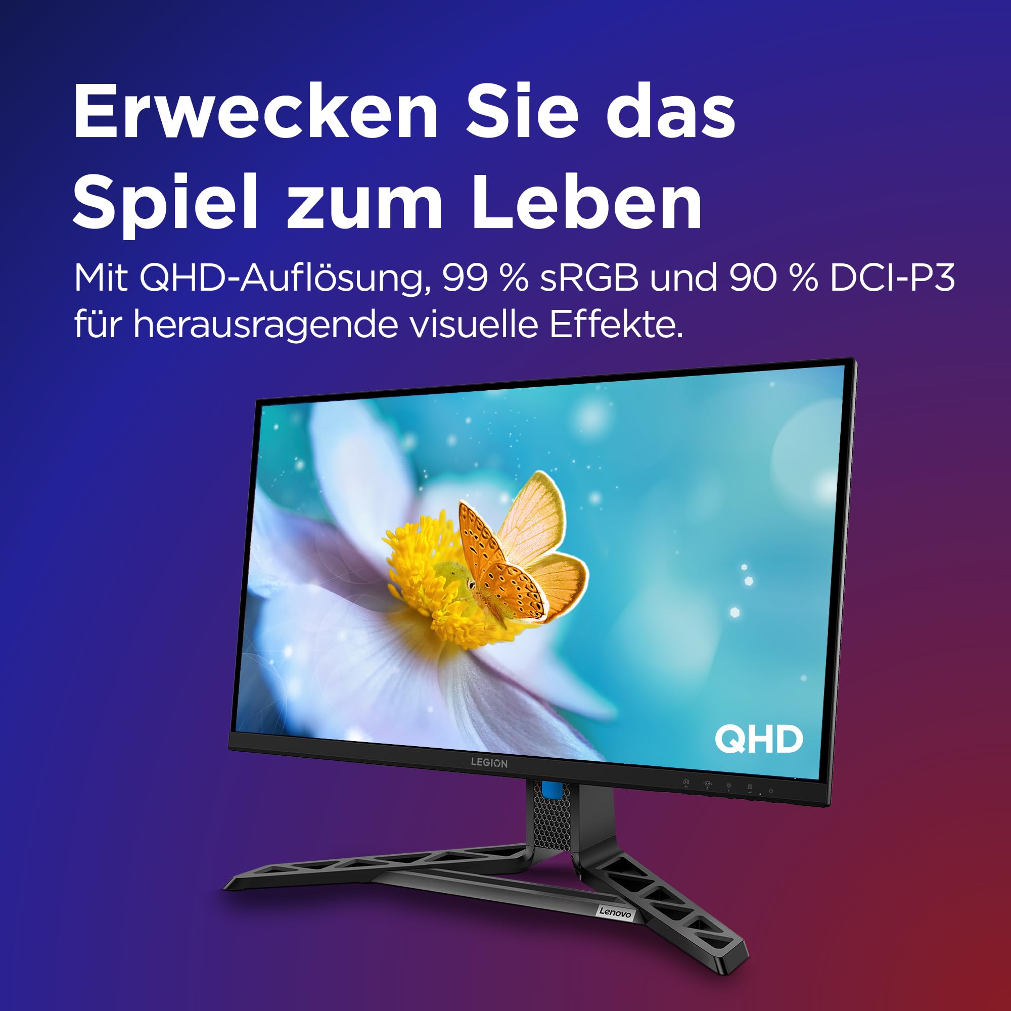 Lenovo Legion R27qe Gen 2 | 27" QHD WLED Gaming Monitor | 2560x1440 | 16:9 | 200 Hz | IPS-Panel | 0.5ms Reaktionszeit | HDMI | DisplayPort | TÜV Eye Comfort Schutz | Raven schwarz | 5.9 kg 4