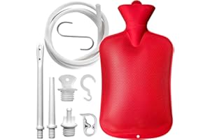 SHISHUYU Enema Bag 2L Home Enema Kit with 2 Enema Tips,60 inch Long Silicone Hose, Controlable Water Flow Valve, Hot-Water Bottle for Colon Cleansing Enemas for Women/Men（Red）