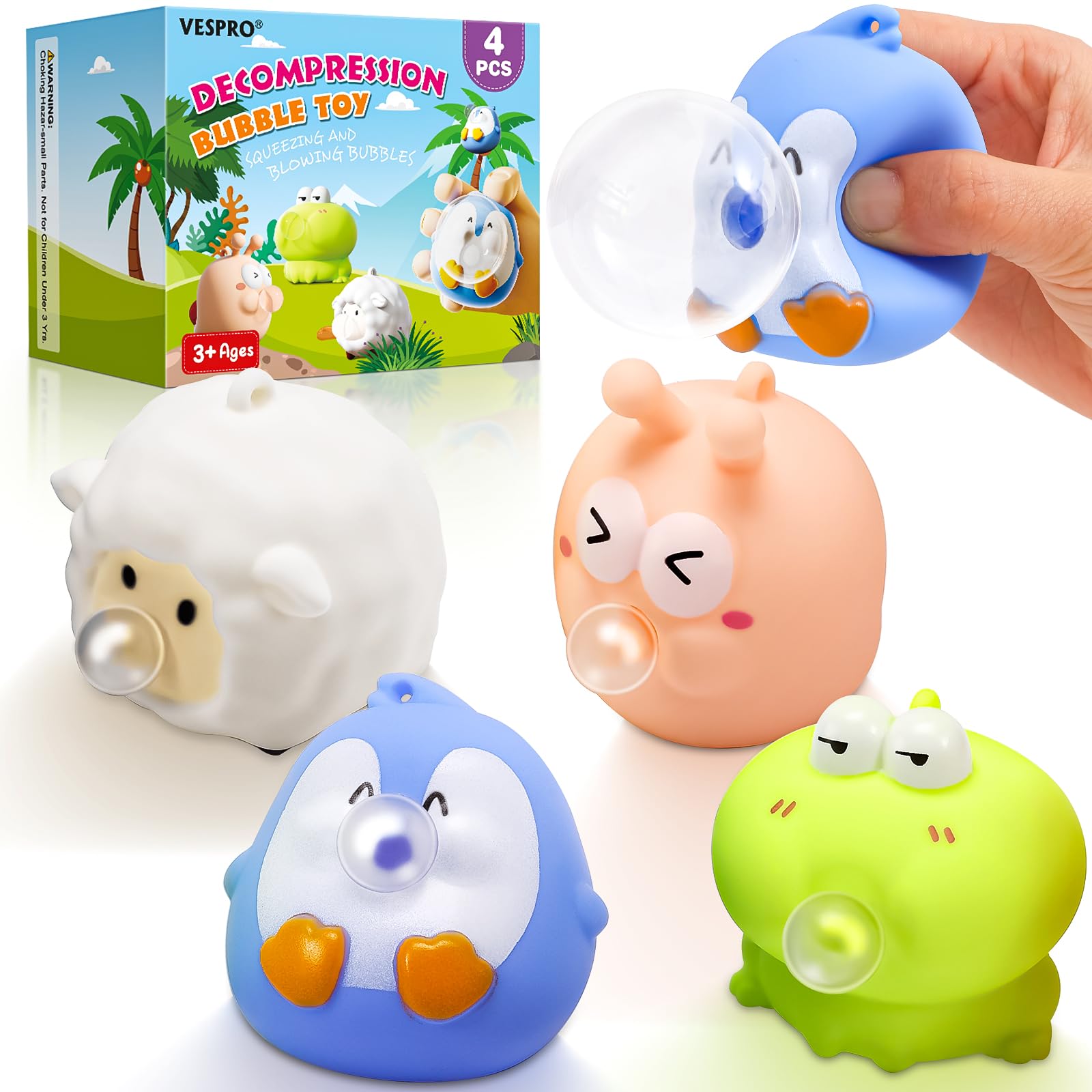 Photo 1 of 4 Pack Cute Squishy Fidget Toys, Animal Spit Bubbles Stress Relief Toy, Squishies Toys for Kids and Adults, Party Favors, Easter Basket Stuffers, Goodie Bag Stuffers and Stocking Stuffers