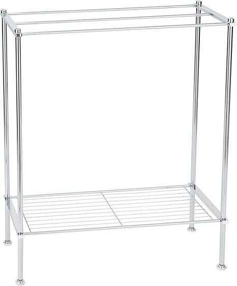 Amazon Com Organize It All Freestanding 3 Bar Chrome Bathroom Towel Rack With Bottom Shelf Home Kitchen