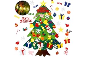 YEAHBEER Felt Christmas Tree for Kids, 3.2FT Felt Christmas Tree for Toddlers, 32 Detachable Ornaments, Toddlers Wall Hanging Decorations, Luminous Snowflake Bulb, DIY Felt Xmas Decor