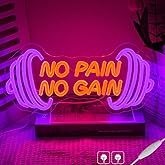 No Pain No Gain Neon Sign Dumbbell Neon Light for Wall Decor,Gym LED Sign Wall Art,Dimmable LED Sport Light Sign for Gym,Fitness,Sports Club,Office