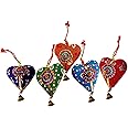 Rastogi Handicrafts Set of 5 Multi Colored Elephant,Bird,Camel,Heart,Bell,Umbrella Festival Decorative Collectible Fabric Animals Or (Hearts)