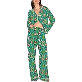 Ekouaer Christmas Pajamas Womens Long Sleeve Button Down Sleepwear Holiday Matching Pjs Comfy Long Pants Lounge Set S-XXL