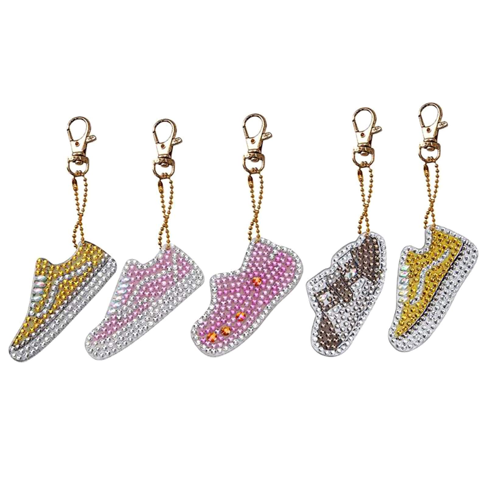 5 Pieces DIY Diamond Painting Keychains 5D Full Drill Diamond Key Chains Kit Shoes/Mandala Shape Keyring Pendant for Phone Charm Bag Keyring
