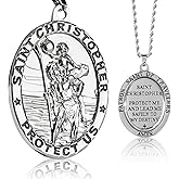Aleiport St Christopher Necklace, Saint Christopher Necklace Medal Religious Safety Gift for Men Women Family Friends