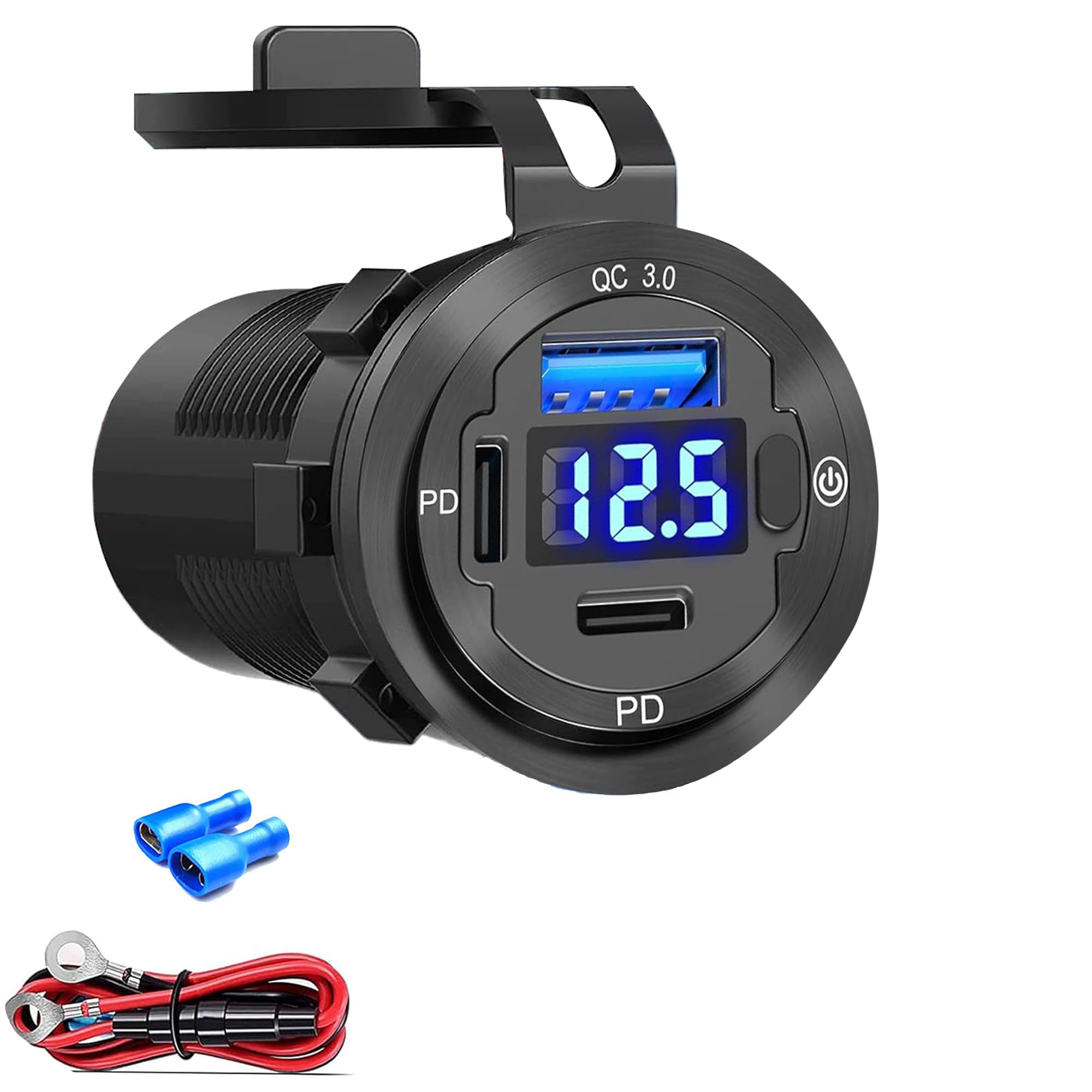 Photo 1 of 12V USB Car Socket, 3-Port Marine Aluminum USB Quick Charge Waterproof Cigarette Round USB C 12V Outlet for Car Golf Cart Boat Marine Bus Truck RV Marine Motorcycle etc(2PD+1QC(1Pack))