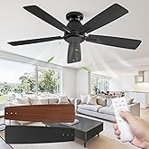 Fanbulous 46 Inch Flush Mount Ceiling Fan No Light with Remote,Black Modern Low Profile Ceiling Fan Without Light,6-Speeds,Quiet Reversible DC Motor,Indoor&Outdoor Ceiling Fans for Bedroom,Living Room