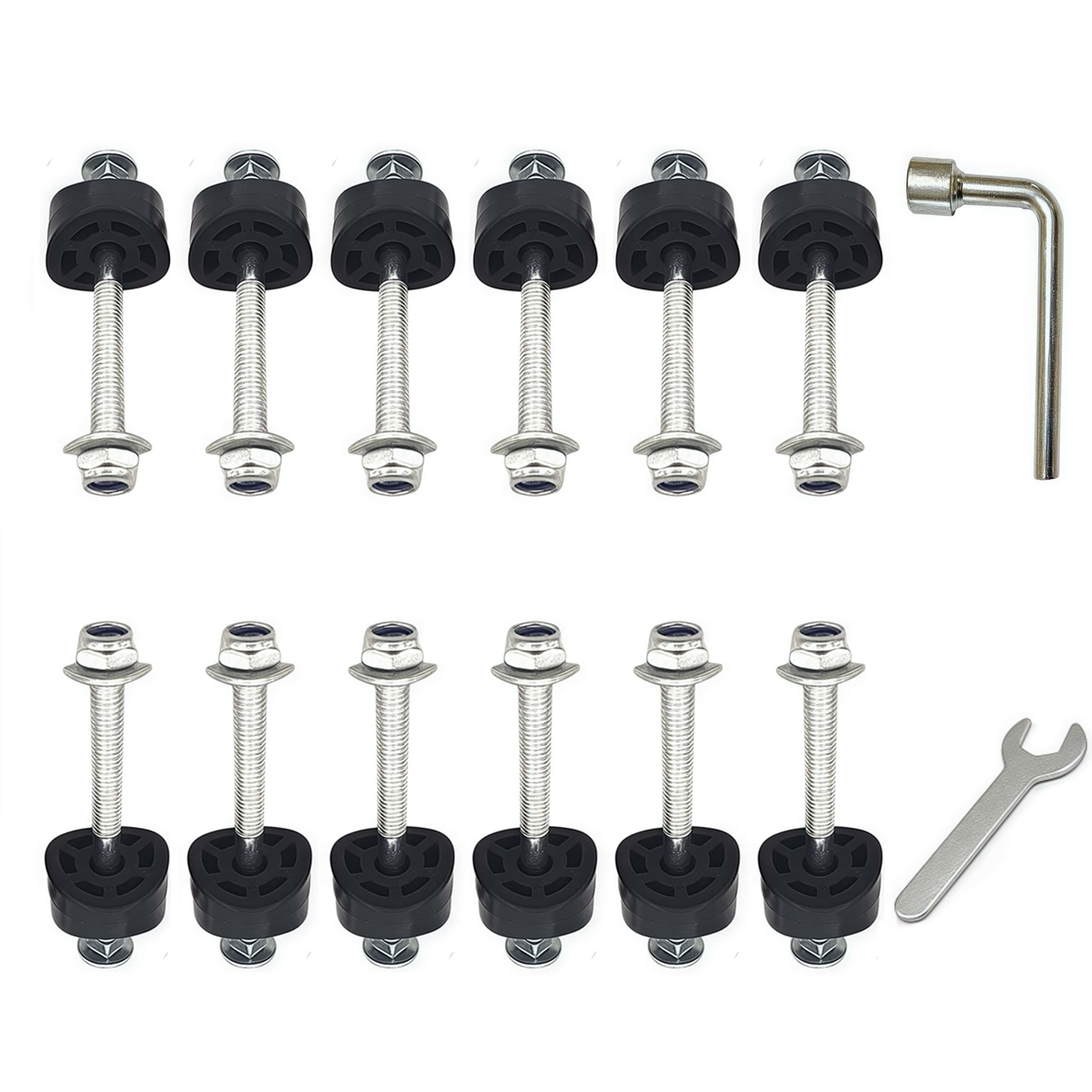 Photo 1 of 12 PCS Long Trampoline Screws 3.66 Inch/93mm, 6mm Galvanized Steel Bolts with Nylon Lock Nuts, Wrench & Spacers - Stabilize Enclosure Poles, Compatible with Major Brands (Screw Length: 3.66in)