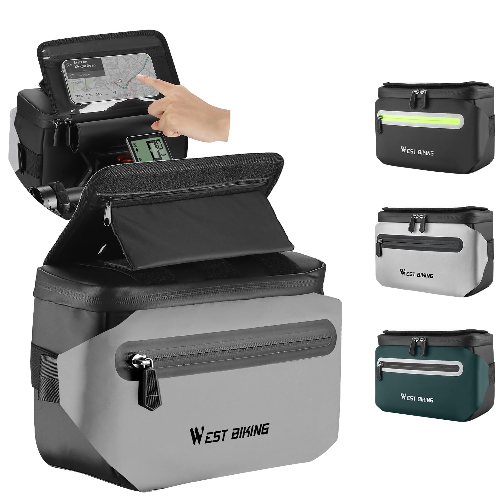 XIQI Bicycle Handlebar Bag, Bicycle Bag Handlebar with Handlebar Adapter, 3-in-1 Bicycle Bag Front, Handlebar Bag Ebike with Rain Cover, Mobile Phone Holder, Removable Shoulder Strap