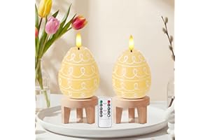 Baquler 2 Pcs Easter Egg Flameless Candles with Timer Egg Shape LED Candle Real Wax Battery Operated Flickering LED Candles G