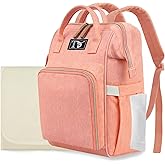Packino Diaper Bag Backpack for Women - Multifunction Travel Essentials Baby Diaper Bag with Changing Pad, Large Backpack Baby Girl Boy, Insulated Bottle Holders & Stroller Straps (Pink+Orange)
