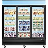 mikibama Glass Door Merchandiser Freezer, 70 Cu.ft Swing Door Commercial Reach-In Display Refrigerator with LED Top Panel Upright Freeze Storage, Three Cabinets, Black
