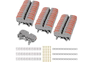 MELIFE DIN Rail Terminal Blocks Kit, 30PCS Universal Compact Wire Wiring Connector with 3pcs Marker Strip, 3pcs Connection Bar and 30pcs Screws, 28-12AWG