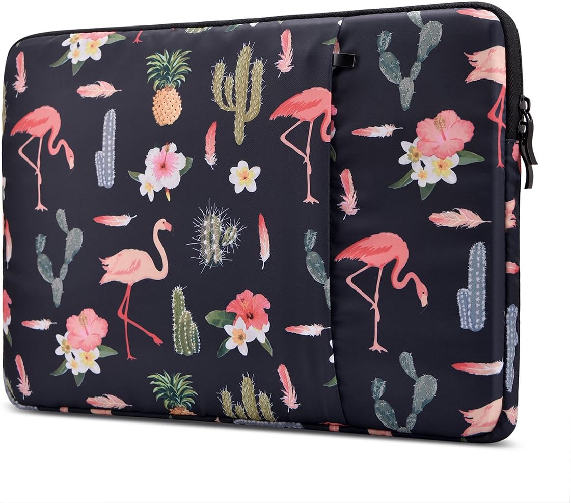 Lamyba Shockproof 14-15.4 Inch Laptop Sleeve for 15.4 Inch MacBook Pro Retina / 15 Inch New MacBook Pro with Touch Bar (A1990/A1707) Case with Accessory Pocket Water Resistant Flamingo, Black