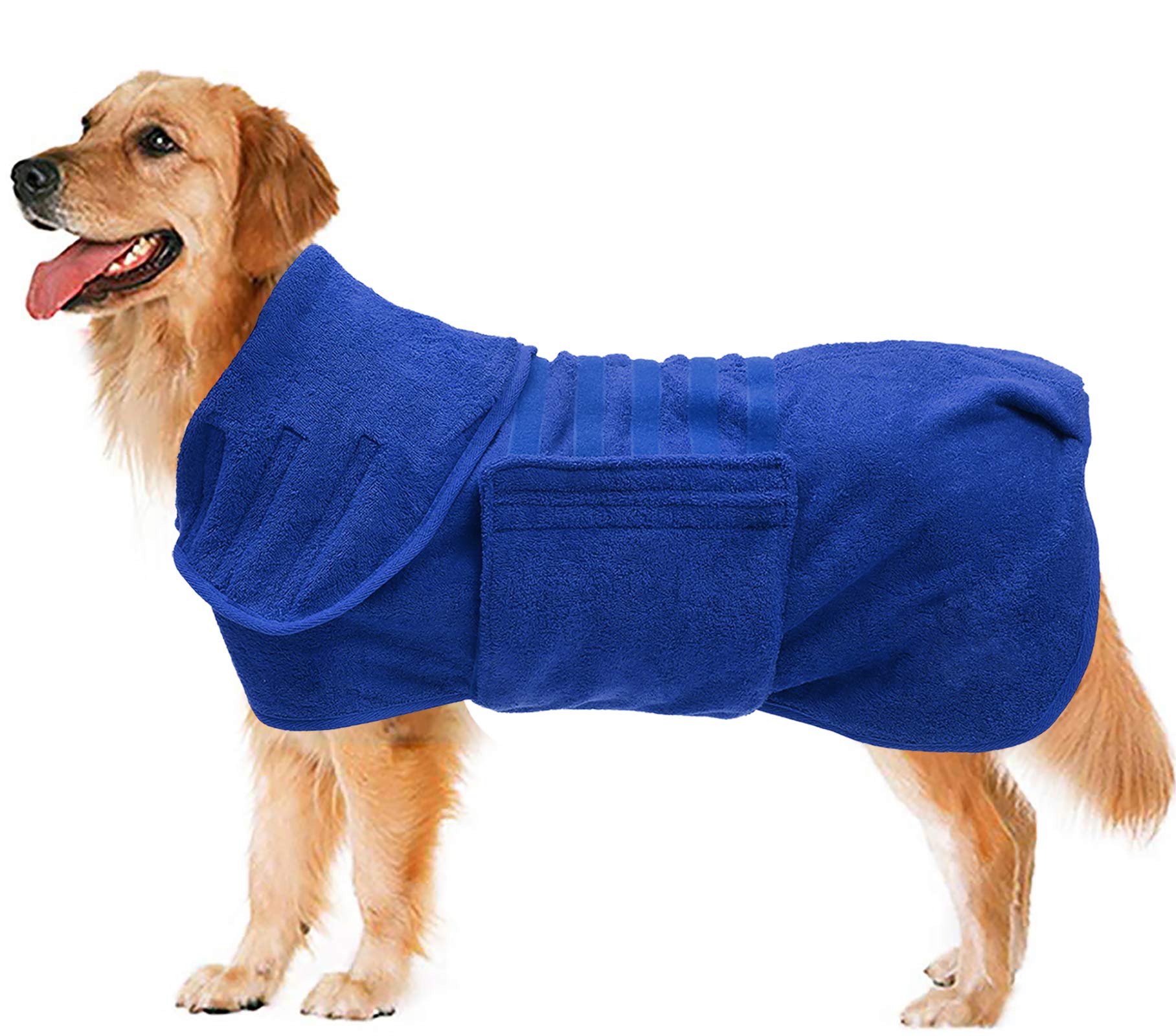 Geyecete Dog Drying Coat - Absorbent Microfibre Fast Drying Bathrobe for Dogs and Cats - Blue - M