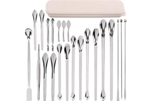 Tanstic 23Pcs Stainless Steel Lab Spatula Micro Scoop Set Including 22pcs 7cm 16cm 18cm 20cm 22cm Laboratory Tiny Mixing Spatula Scoop Measuring Spoon Long Sampling Spoon with 1Pair Gloves
