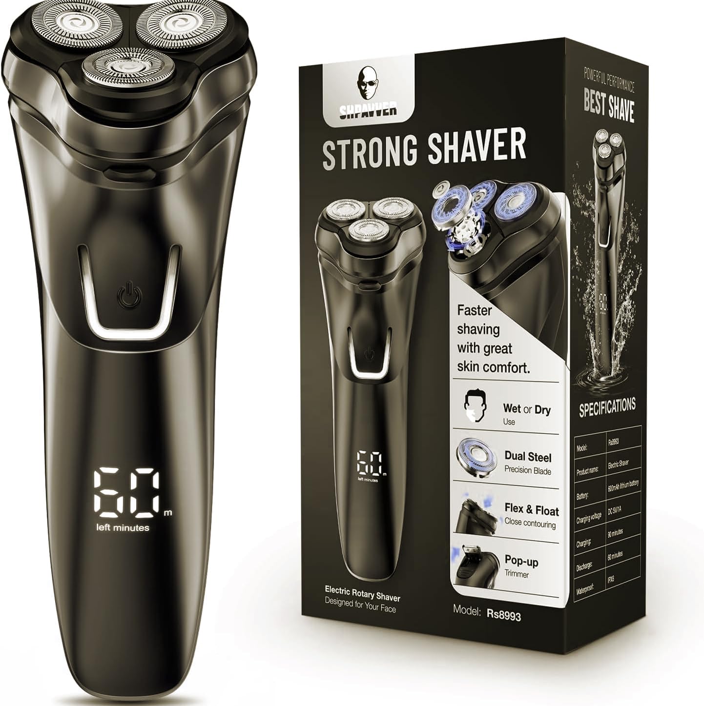 Photo 1 of Electric Razor for Men Cordless: Wet/Dry Rotary Shaver Waterproof - USB Fast Charging & Sensitive Skin Care - Pop up Trimmer & Precision Blades