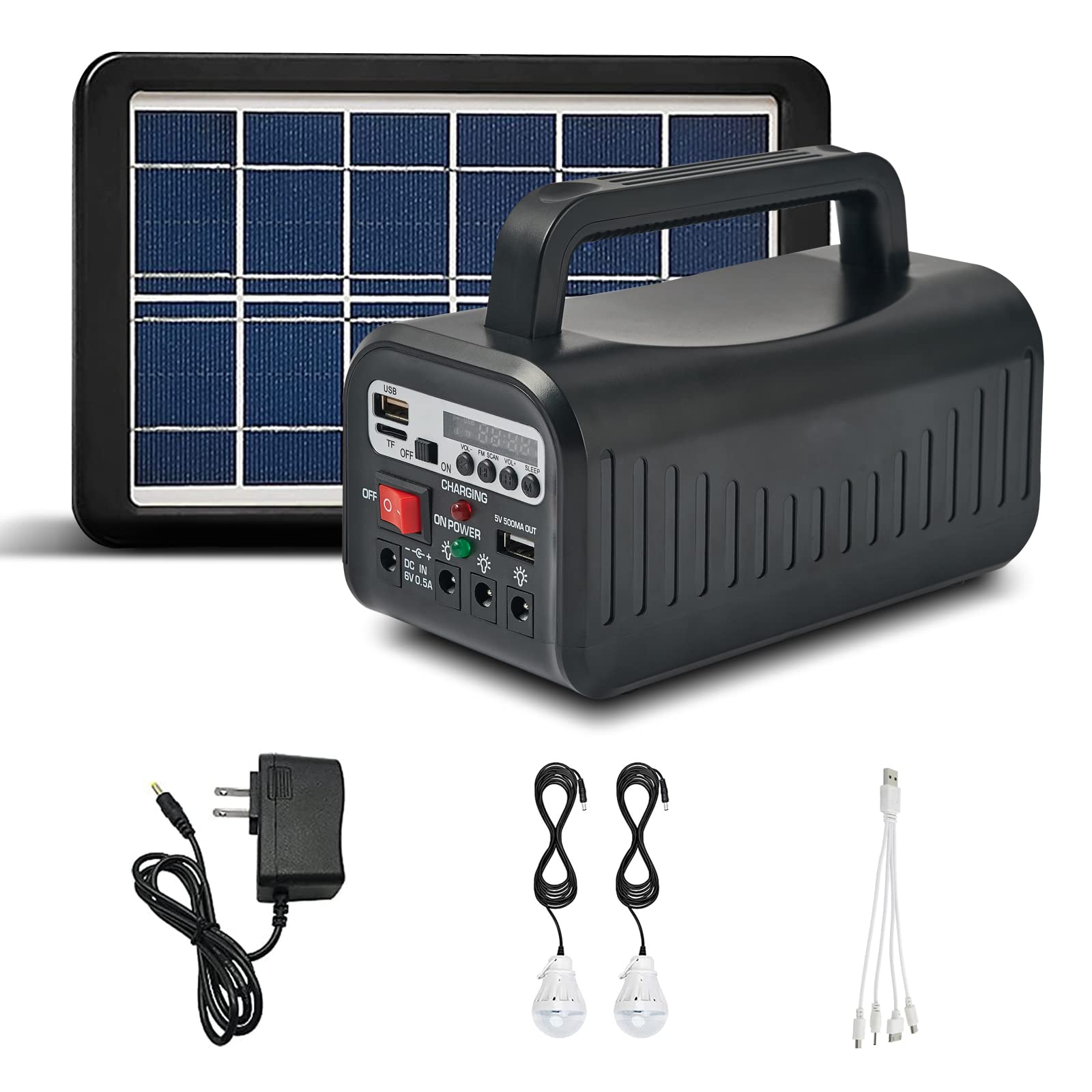 Photo 1 of Solar Generator with Panels Included, 8000mAh Portable Power Station with 2 LED Bulbs, AC DC USB Ports, Solar Charger Power Bank for Outdoor Camping Travel, RV, Emergency, Home Blackout