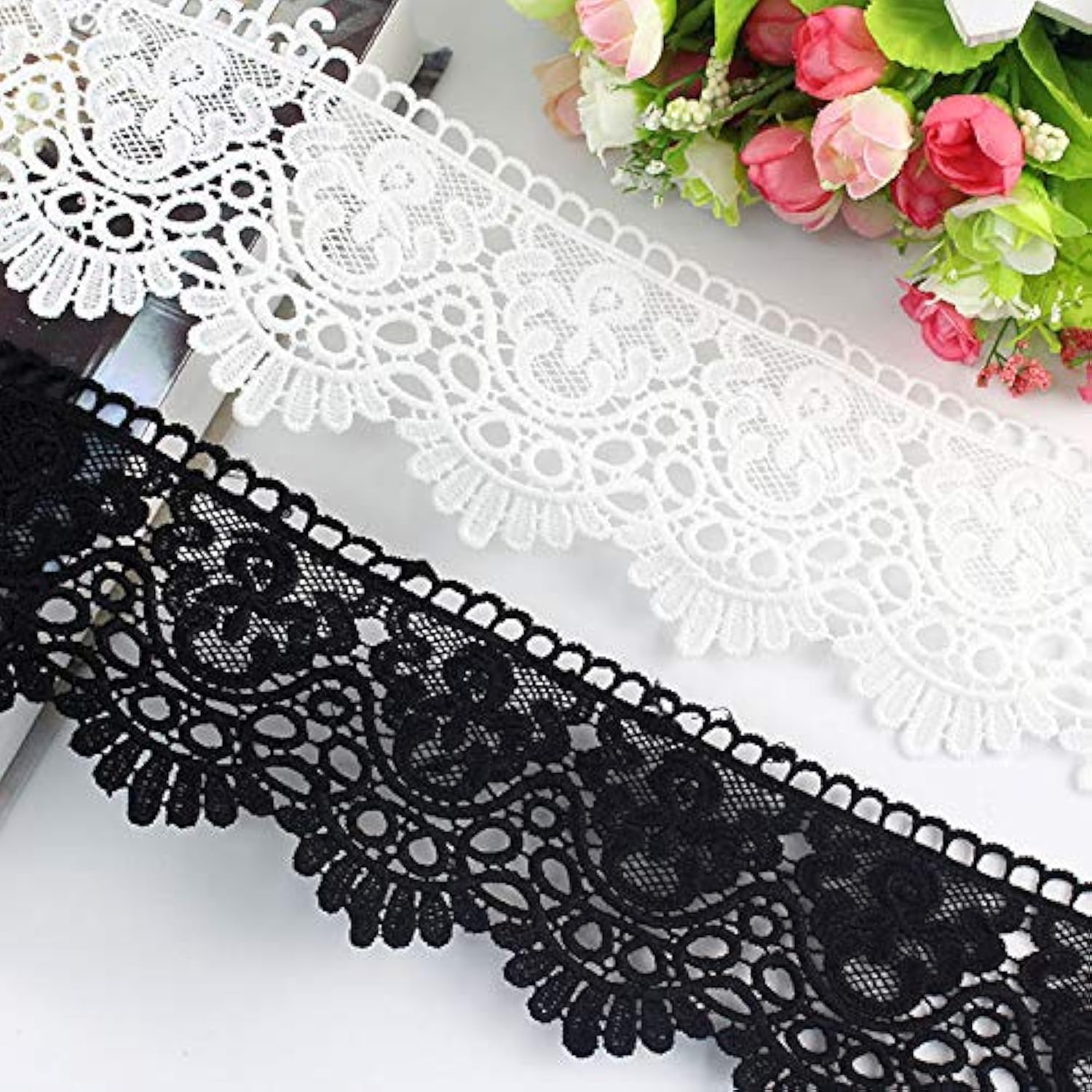 witgift vintage style lace, crochet lace, lace band, sewing cotton lace, scrapbooking gift box decorative lace, 3 yard, width 9 cm (white)