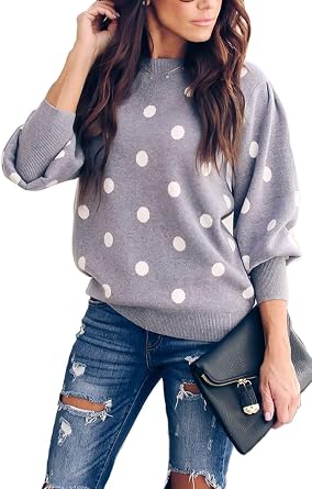 Vepodrau Women Knitted Sweater Casual Polka Dot Pullovers Jumper At Amazon Women S Clothing Store
