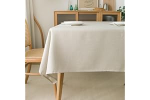 NLMUVW Ivory Linen Tablecloth Rectangle, Table Cloth Rustic Farmhouse 6ft Decorative Textured Dining Table Cover for Kitchen 