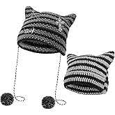 2 Pack Crochet Hats Vintage Beanies Women Fox Hat Grunge Goth Beanies Hat Y2K Accessories Slouchy Beanies for Women Black