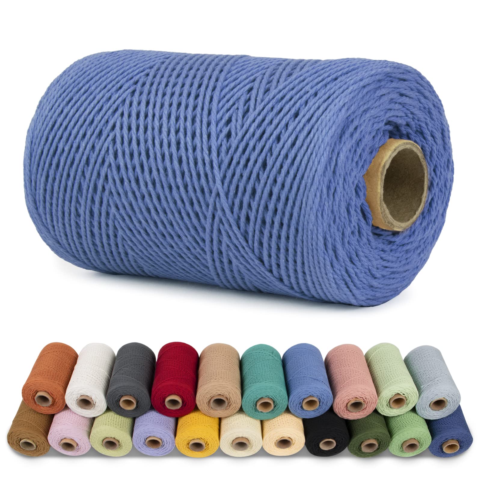 LEREATI Macrame Cord 1mm x 200m, Cotton Cord Macrame Yarn, 3 Strand Twisted Macrame String for Wall Hanging, Knitting, Beading, Gift Wrapping, DIY Crafts, Christmas Decoration (Blue) — image 1