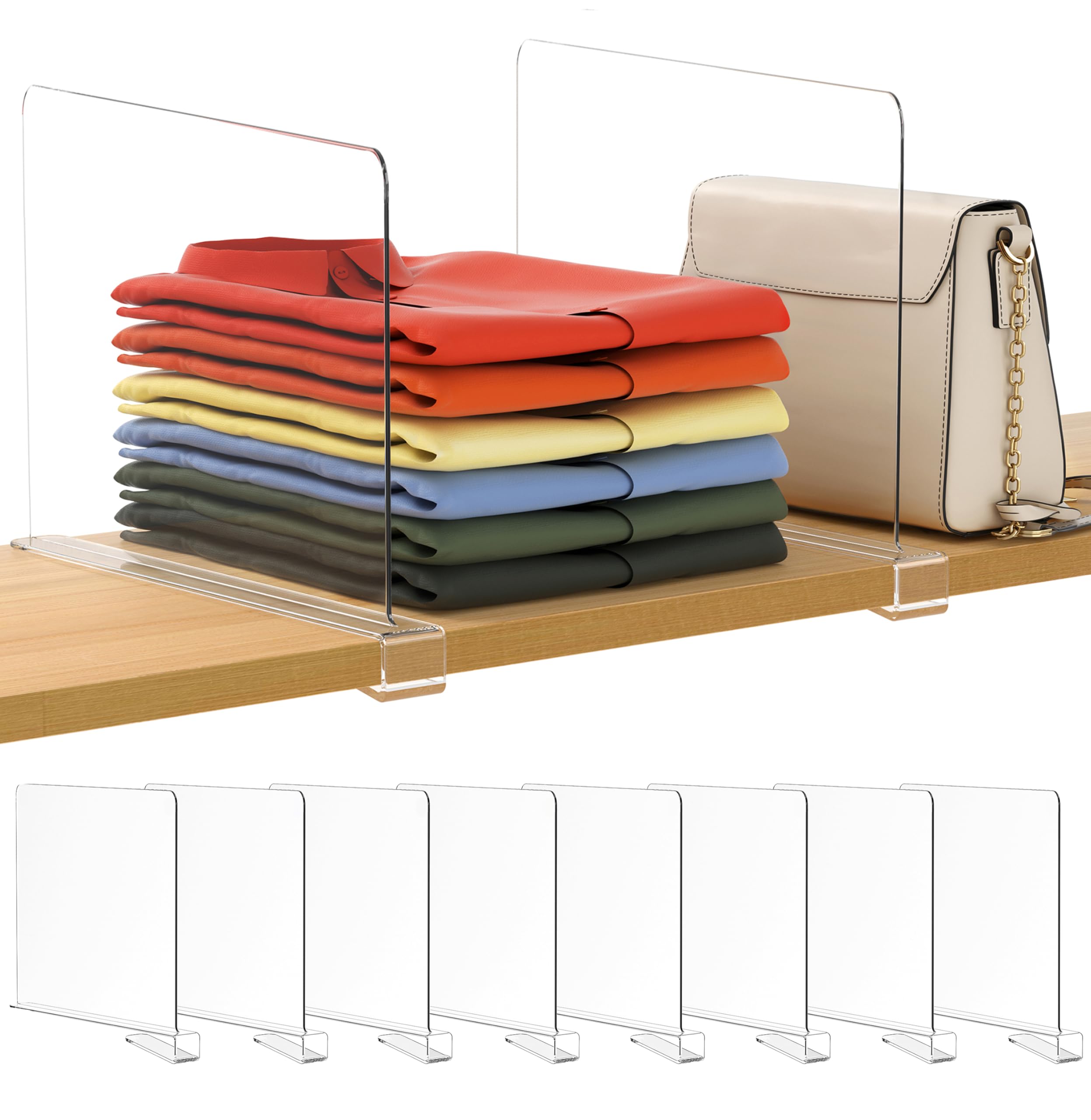 Photo 1 of Famyards 8 PCS 12 Inches [Extra Tall] Clear Shelf Dividers for Closet Organization, Acrylic Purse Organizer for Wooden or Vertical Shelving, Perfect for Sweater, Shirts, Handbags in Bedroom