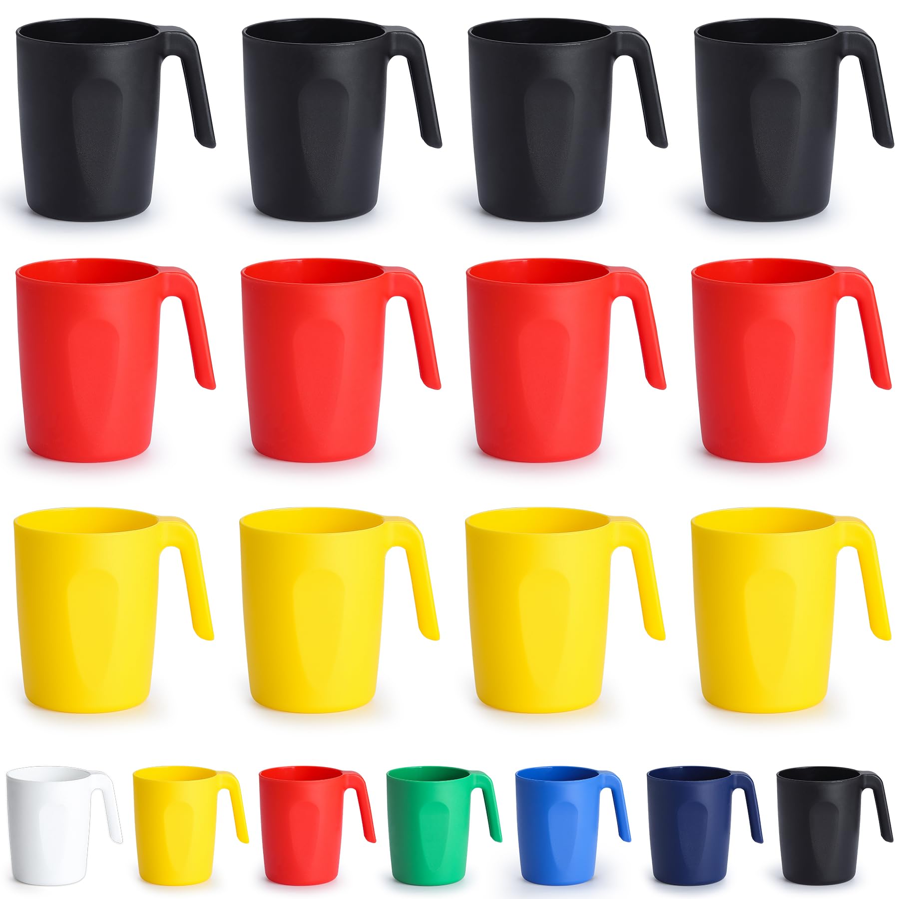 Kyraton Plastic Mug Set 12 Pieces, Unbreakable and Reusable Light Weight Travel Coffee Mugs Espresso Cups Easy to Carry and Clean Microwave Safe, Dishwasher Safe
