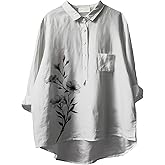 BIVENANT Womens Boho Hawaii Button Down Shirts 3/4 Sleeve Floral V Neck Blouses Casual Vintage Tunic Tops Fall Clothes