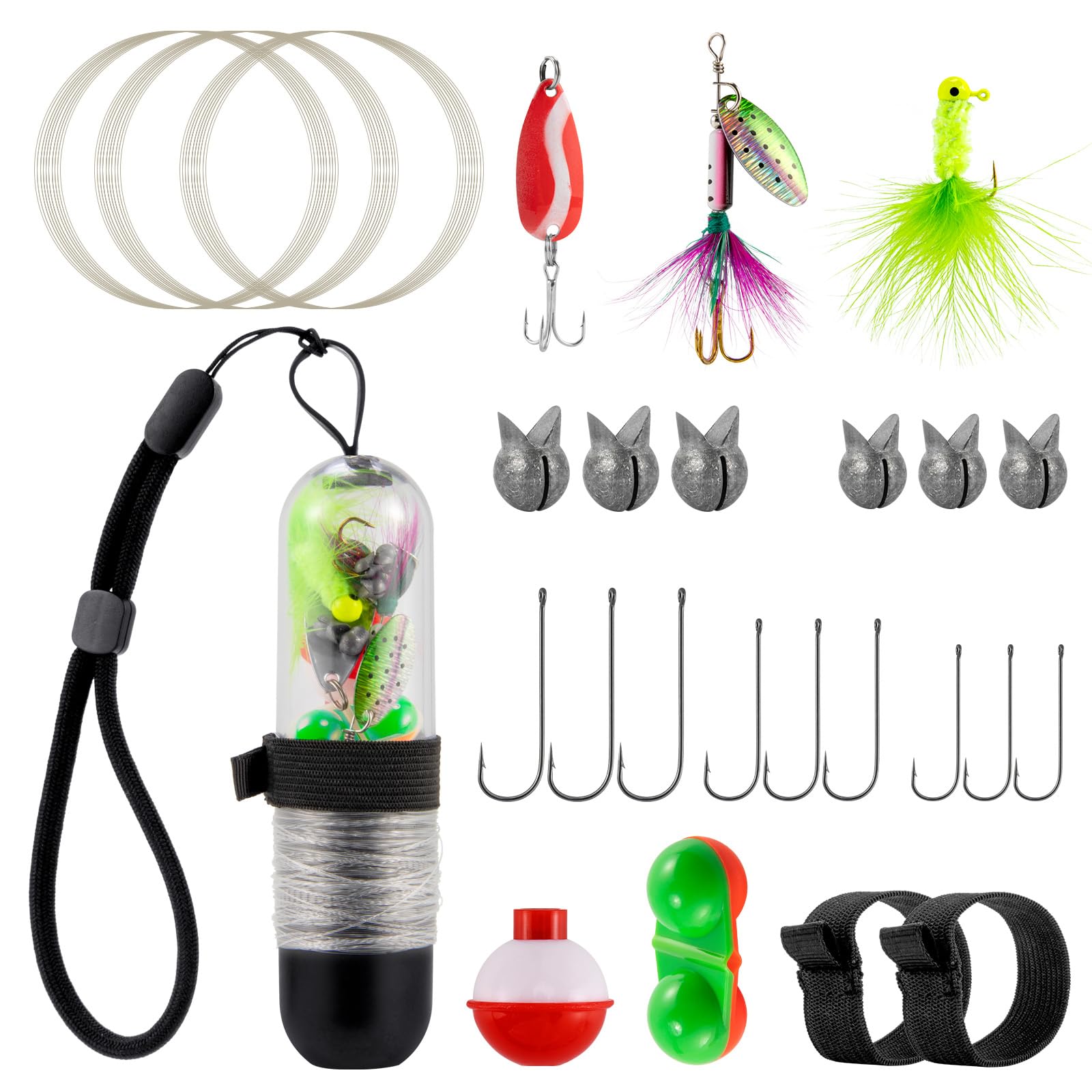 Dr.Fish 25 Pieces Pocket Reel Survival Fishing Kit Line Jig Head Hook Spoon Spinner Bait Hiking Camping Fishing Tool