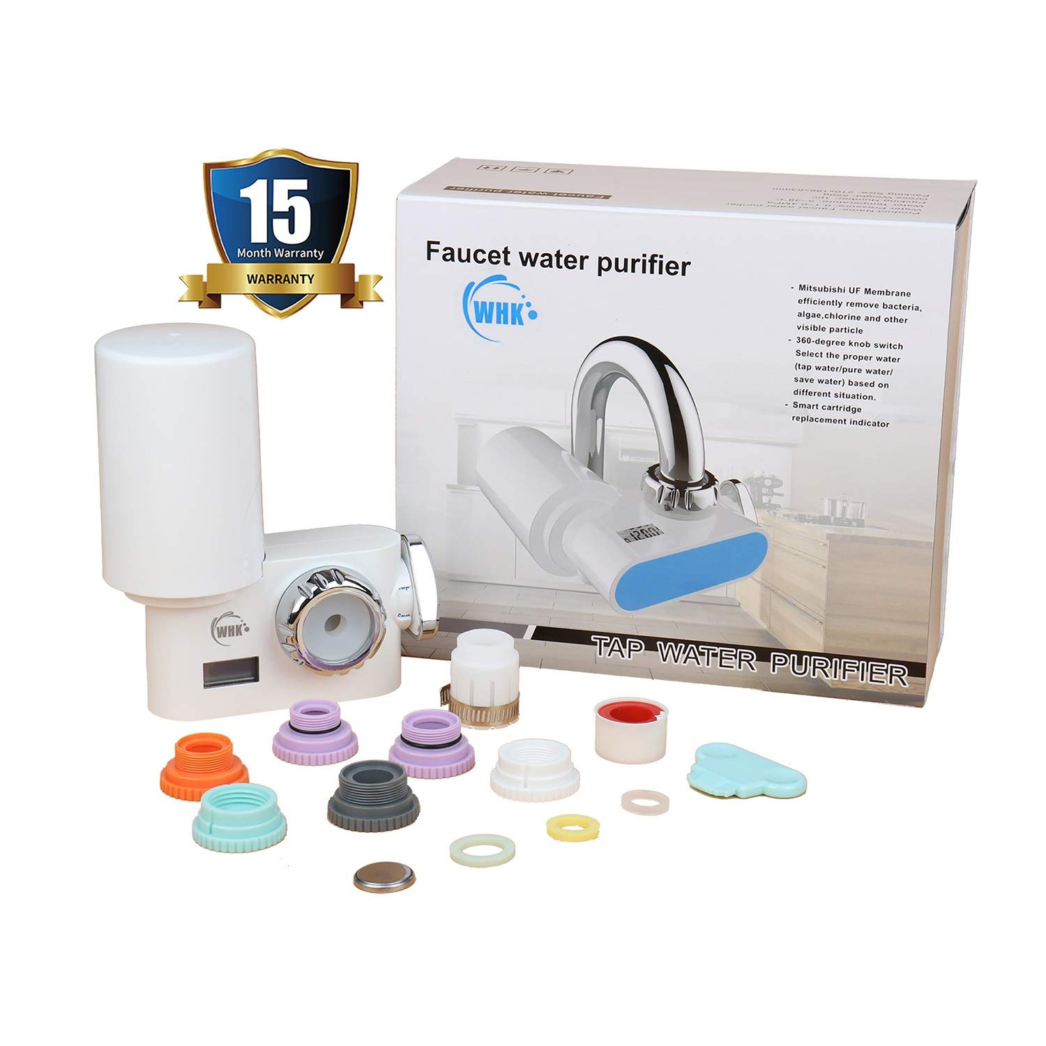 WHK Water Faucet Filter Tap Water Filter Water Filter Faucet on Sink Water Filter, Remove 99.3% Chlorine Reduce Lead and Flouride UF Membrane Faucet Mount Water Filter System, 320 Gallon-BPA Free.: Industrial & Scientific