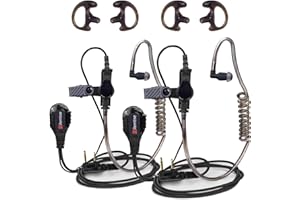 REMTISE Covert Acoustic Tube Earpiece with Mic for Baofeng UV-5R Walkie Talkies, Surveillance Headset and PTT Compatible with 2 Way Radios Brands Baofeng and Kenwood, Puxing, Wouxun (2 Pcs-Black)