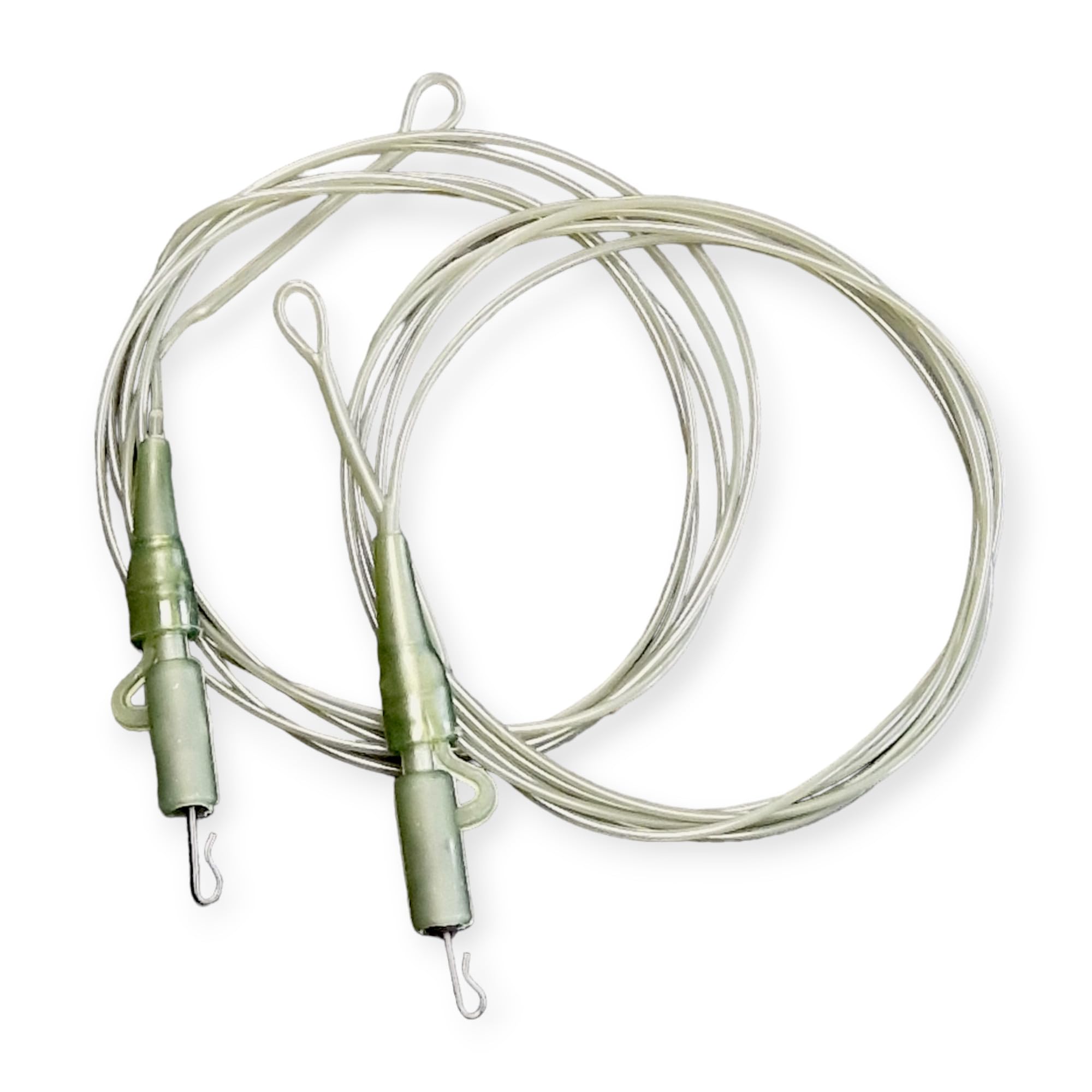 Twin pack fluorocarbon carp Leaders Carp safety lead Clips Quick Change swivels (Translucent Green)