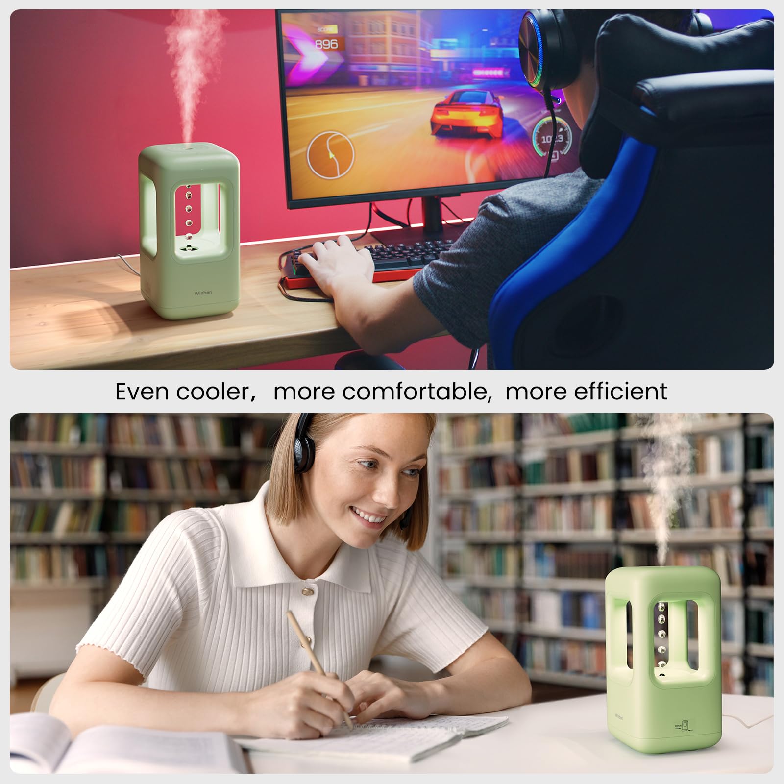 Winben Green Mini Humidifiers for Bedroom & Plants - Small Desktop Humidifier, Portable Cool Mist for Nightstand, Desk, Indoor Plants - Quiet Personal Humidifier (0.6L, Auto Shut-Off)