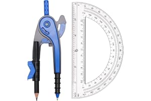 YOOUSOO Compass and Protractor Set, Student Geometry Math Set, Drawing Compass and 6 Inch Clear Swing Arm Protractors 180 Degree Math Protractor, Back to School Supplies