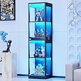 BROTTAR Glass Display Cabinet, 4-Tier Curio Cabinets with 3 Color Lights for Collectibles, Storage Cabinet with Door, Glass D