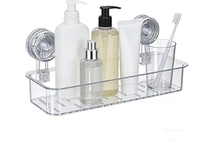 Dewsea Shower Caddy with Suction Cups, Clear Plastic Shower Organizer Wall Mounted, No Drilling Bathroom Shelf Storage Basket