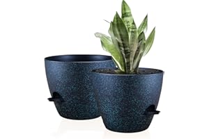 Warmplus Plastic Planters for Indoor Plants, 10 inch Speckled Plant Pots with Drainage Holes and Watering Lip for Snake Plant, African Violet, Aloe and Most House Plants, 2-Pack, Speckled Green