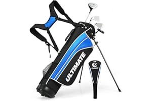 OFFICEJOY Kids Golf Clubs, Complete Set with 3# Fairway Wood, 7# & 9# Irons, Putter, Right Hand, Blue, Ages 8-13, Unisex