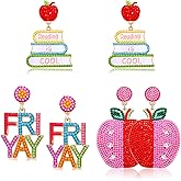 2/3 Pairs Pencil Earrings - Rhinestone Beaded Dangle Drop Earrings for Women - Colorful Teacher Appreciation Gift Set