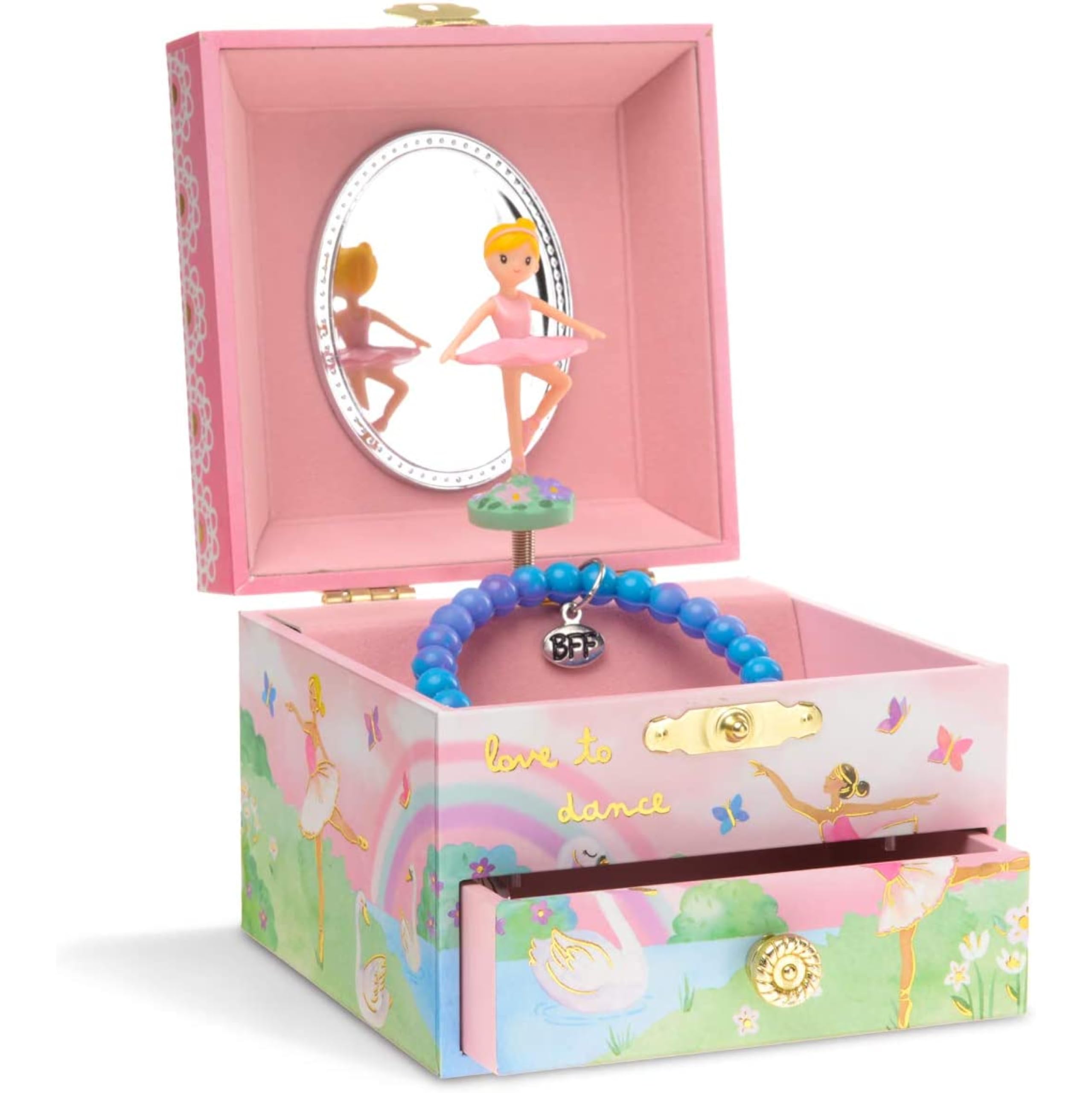 Jewelkeeper Kids Musical Jewelry Box for Girls with Spinning Ballerina - Single Pullout Drawer with Dance of the Sugar Plum Fairy Tune - Thoughtful Gift for Young Girls - 10.8D x 8.9W x 10.8H cm